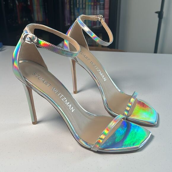 Stuart Weitzman Nudist Curve 100 Leather Heeled Sandals - Picture 1 of 6